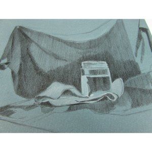 VINTAGE drawing Still Life Jar on Table 1976 Artist Susan Wohl 30353